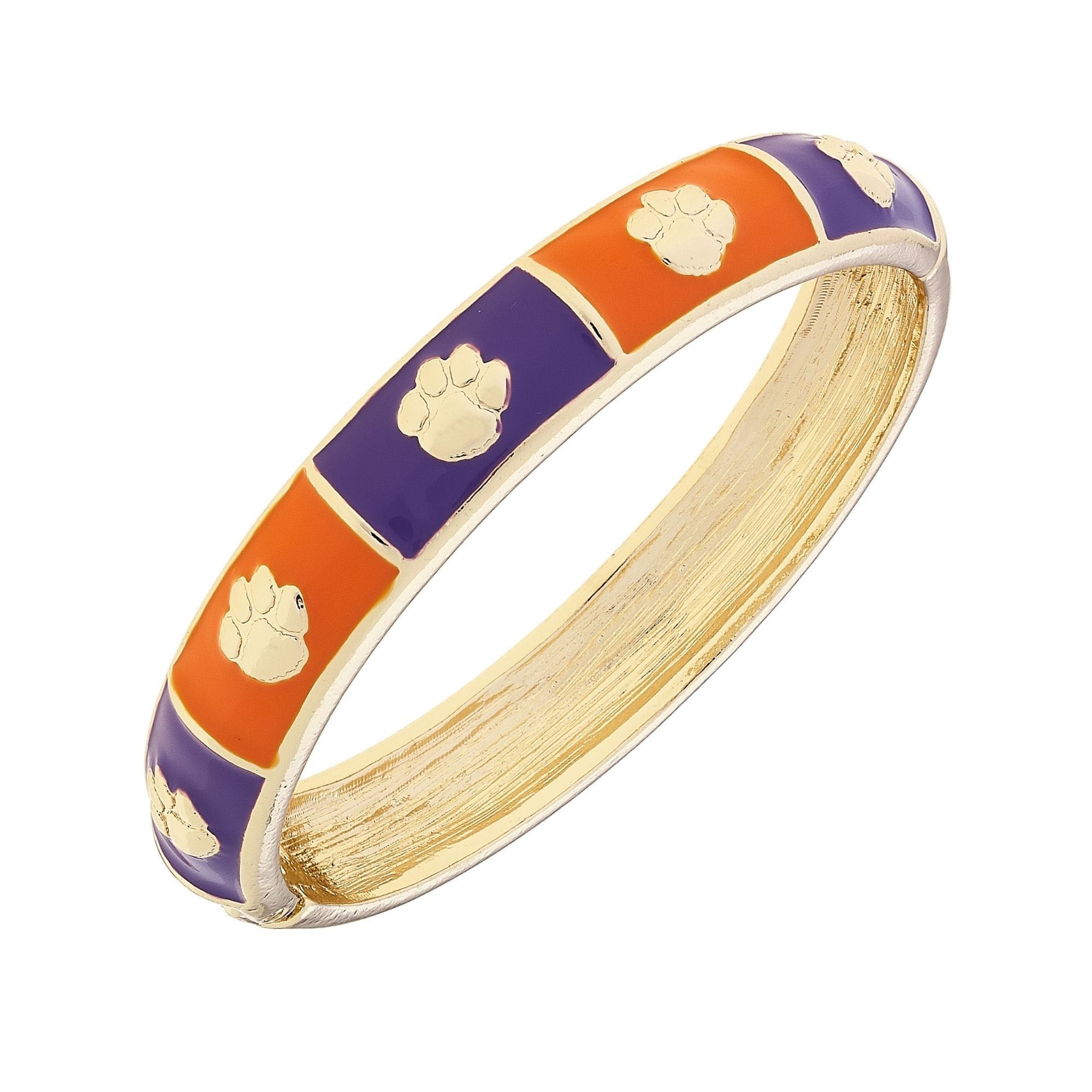Women's CANVAS Style Clemson Tigers Enamel Checkered Hinge Bangle
