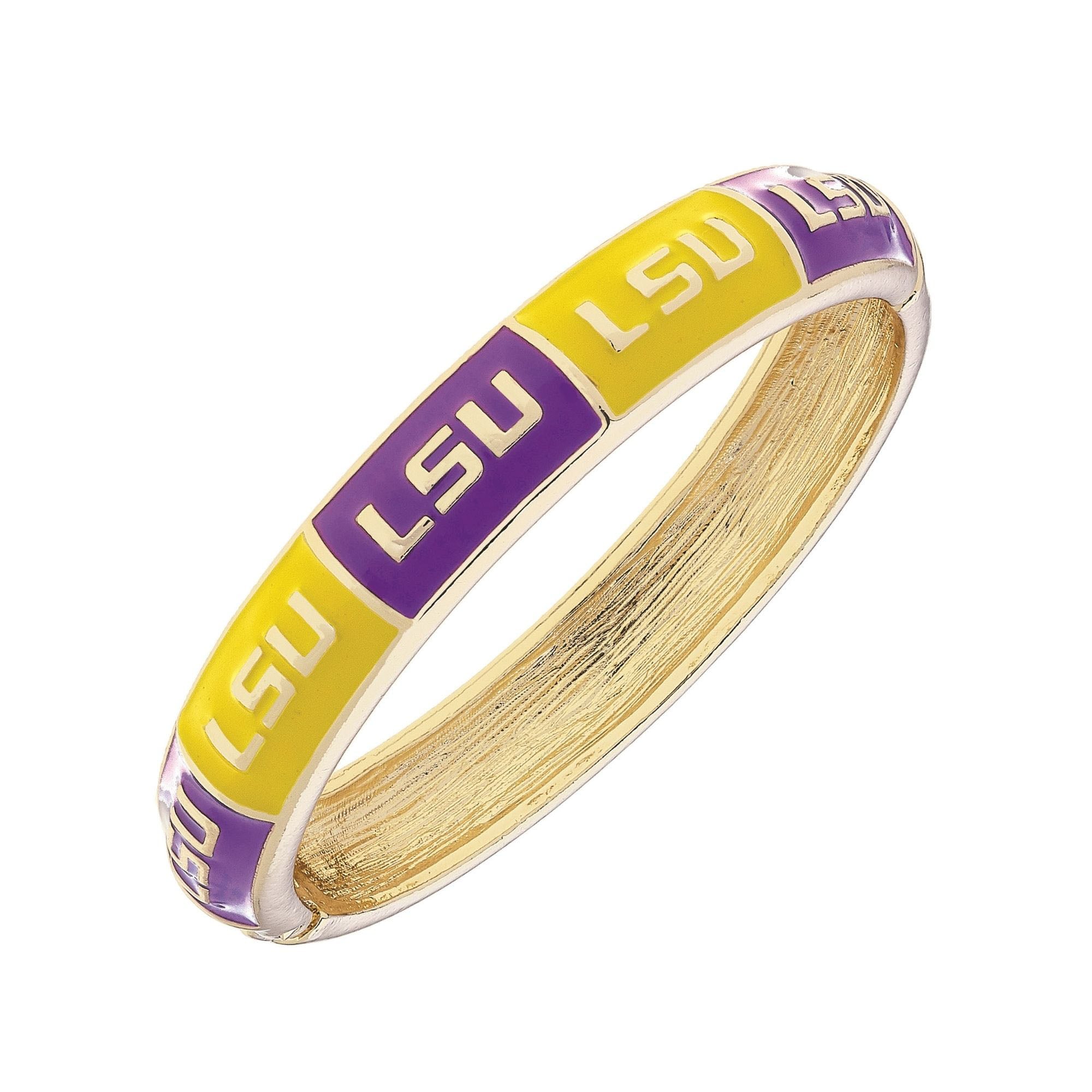 Women's CANVAS Style LSU Tigers Enamel Checkered Hinge Bangle