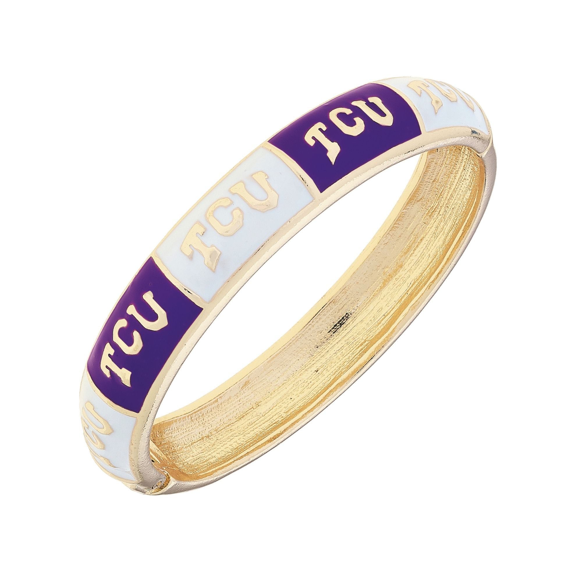 Women's CANVAS Style TCU Horned Frogs Enamel Checkered Hinge Bangle
