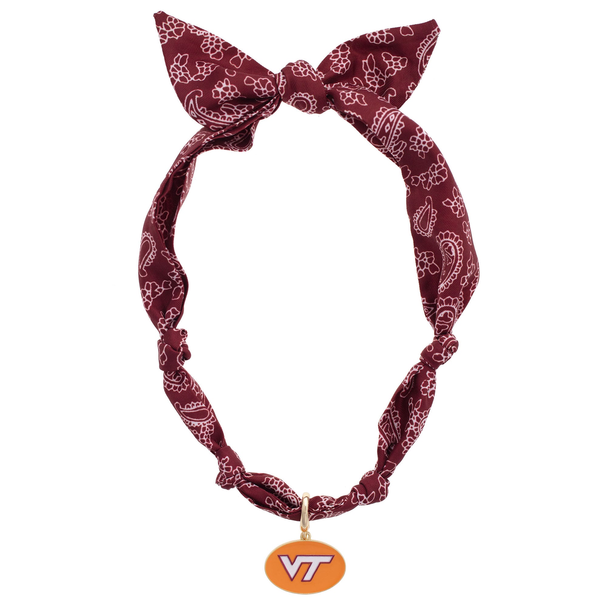 Women's CANVAS Style Virginia Tech Hokies Bandana Scarf Necklace with 18K Gold-Plated Pendant