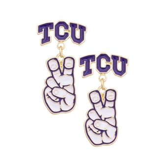 Women's CANVAS Style TCU Horned Frogs Enamel Drop Earrings