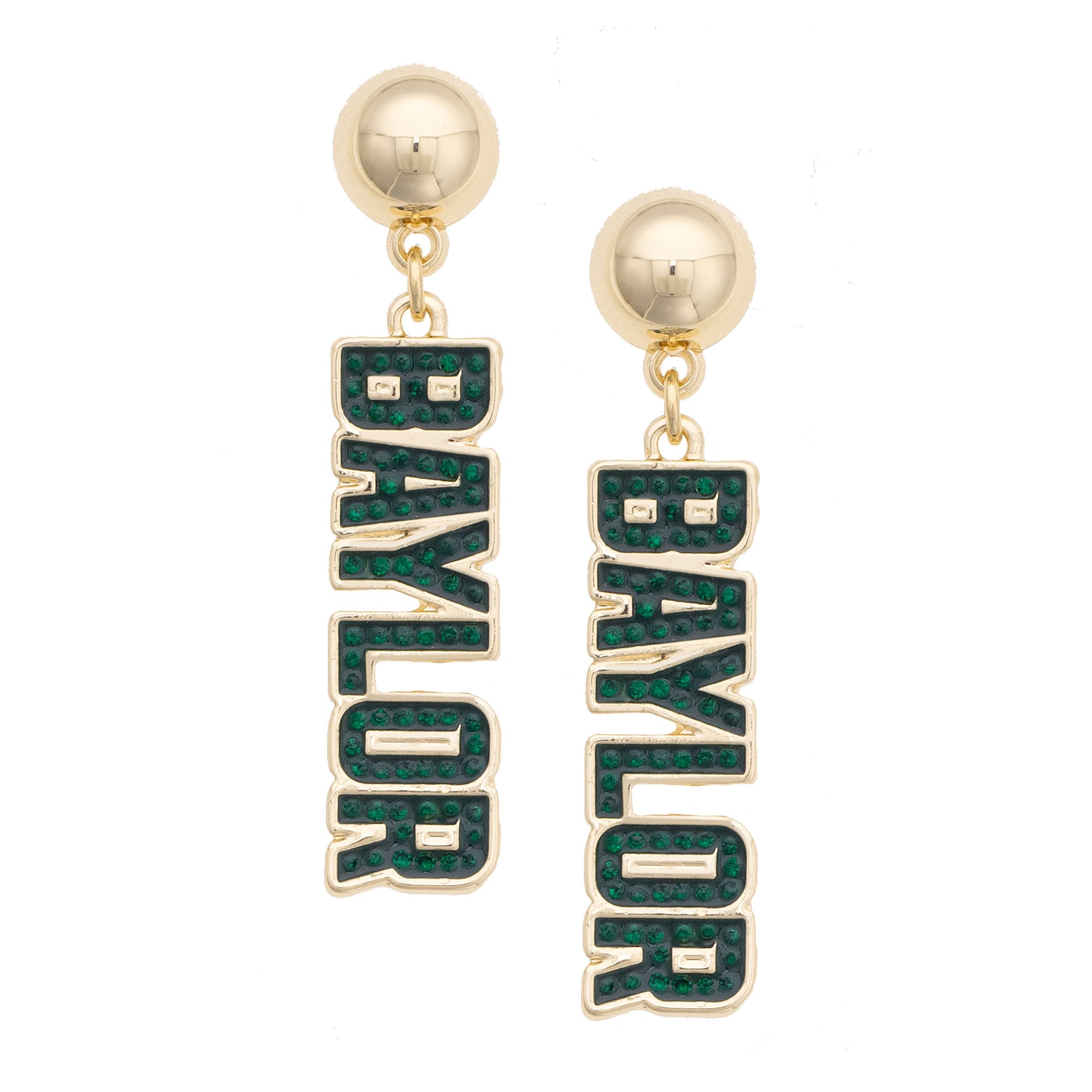 Women's CANVAS Style Baylor Bears Gold-Plated Pavé Outline Earrings
