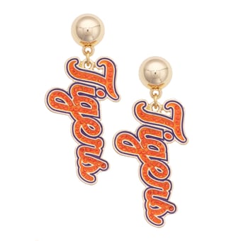 Women's CANVAS Style Clemson Tigers Gold-Plated Pavé Outline Earrings