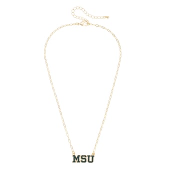 CANVAS Style Michigan State Spartans Gold-Plated Pavé Outline Necklace