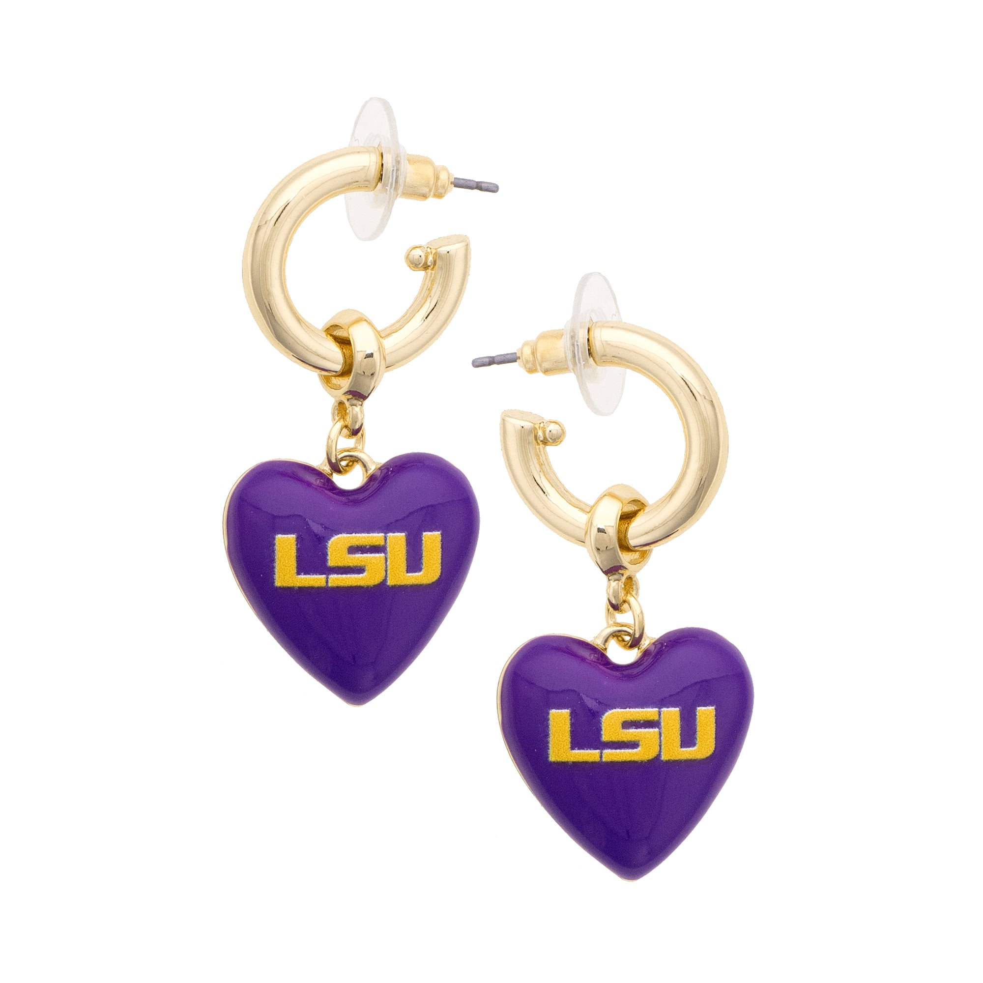 Women's CANVAS Style LSU Tigers 18k Gold-Plated Heart Earrings