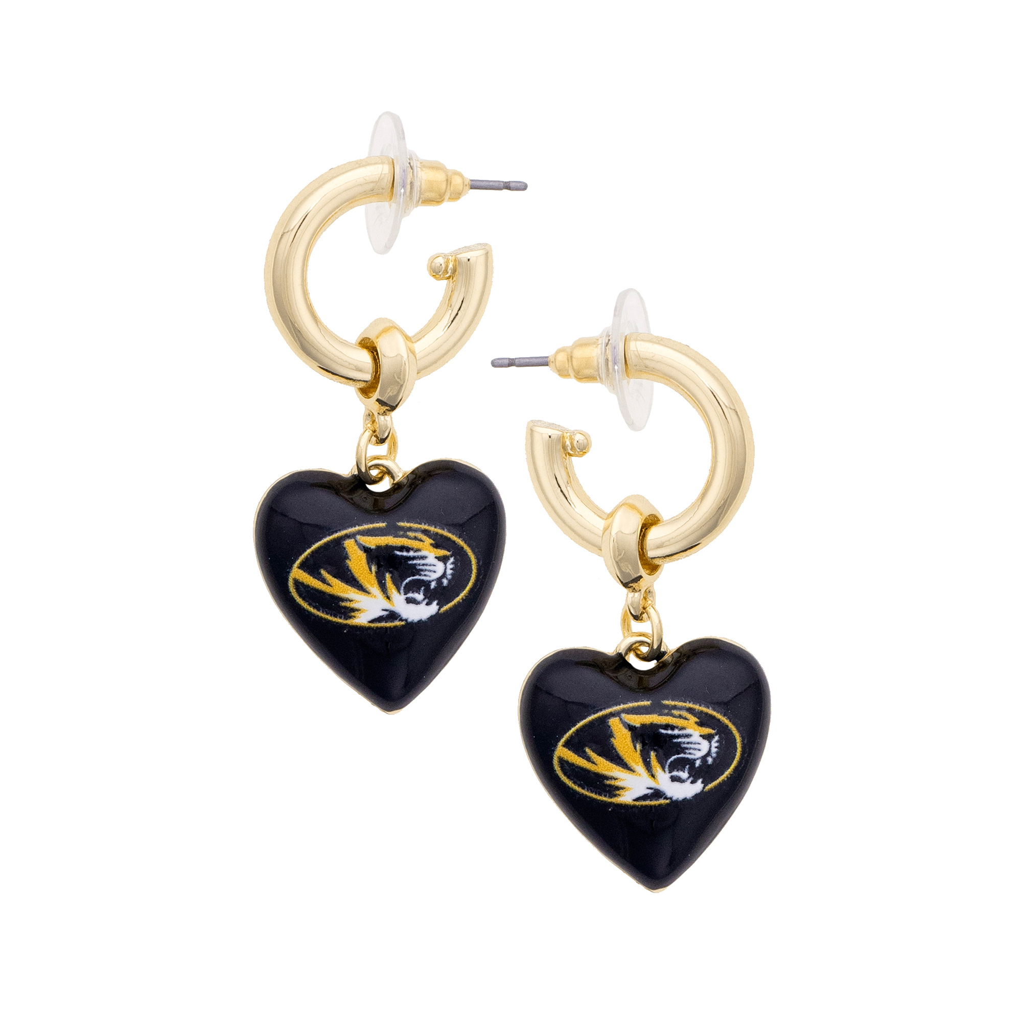 Women's CANVAS Style Missouri Tigers 18k Gold-Plated Heart Earrings