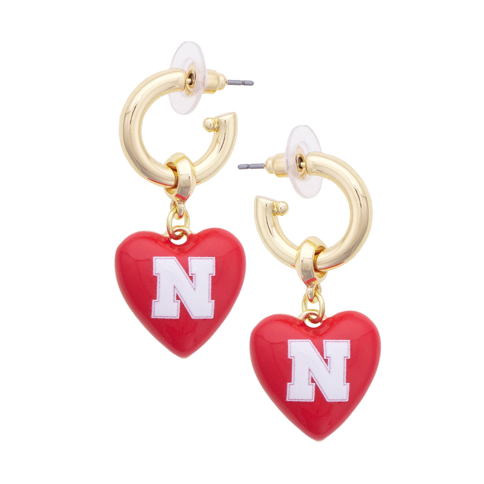 Women's CANVAS Style Nebraska Huskers 18k Gold-Plated Heart Earrings