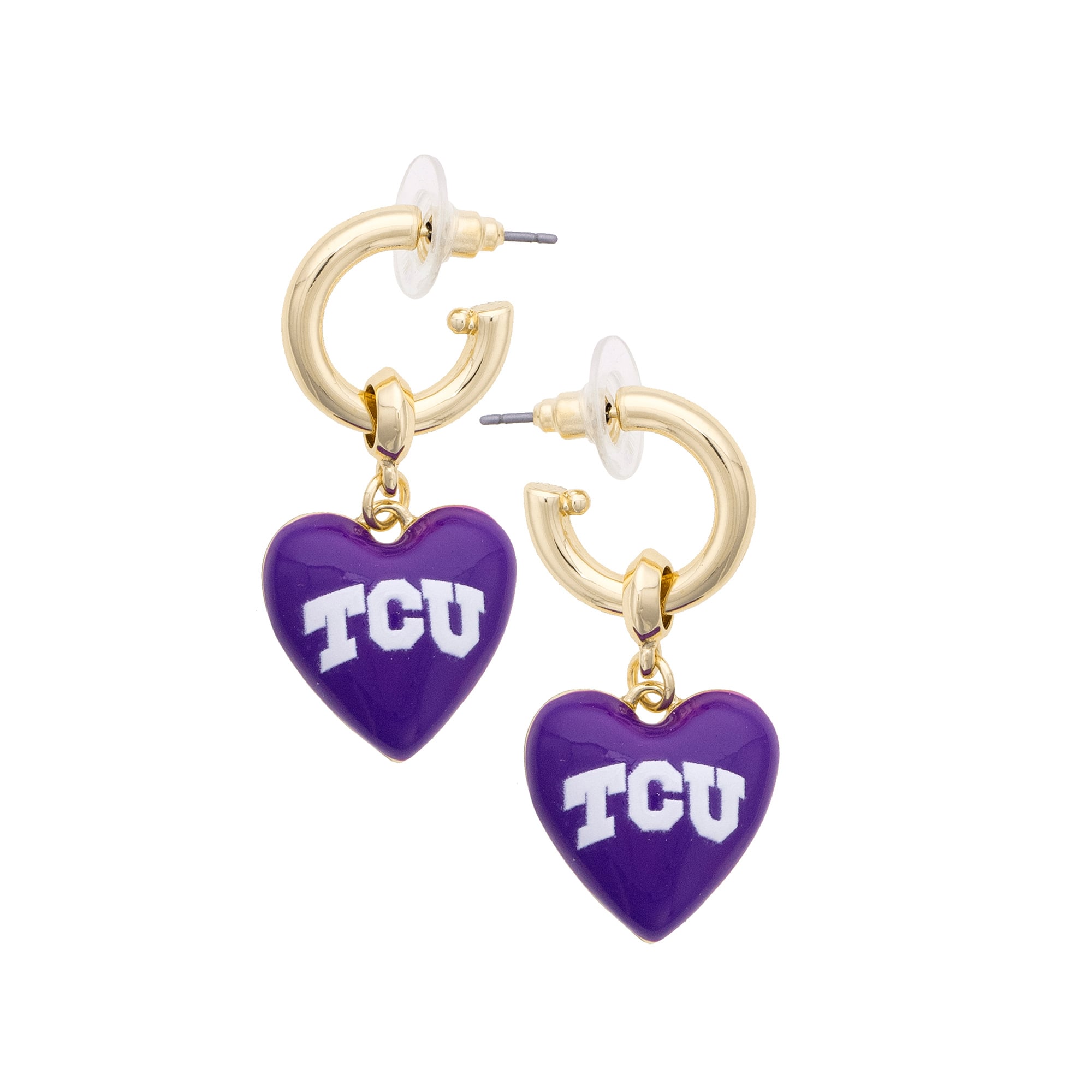 Women's CANVAS Style TCU Horned Frogs 18k Gold-Plated Heart Earrings