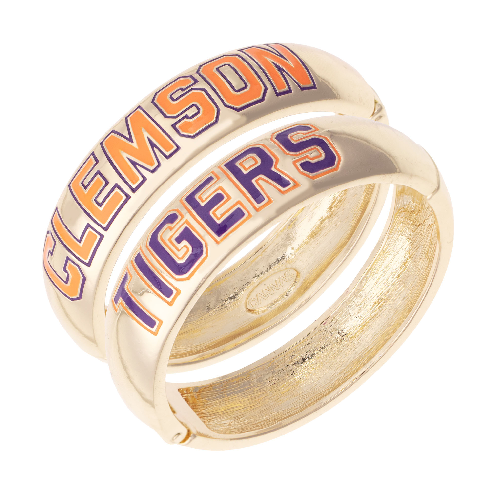 Women's CANVAS Style Clemson Tigers Chunky Hinge Bangle Two-Piece Set