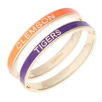 Women's CANVAS Style Clemson Tigers Skinny Hinge Bangle Two-Piece Set