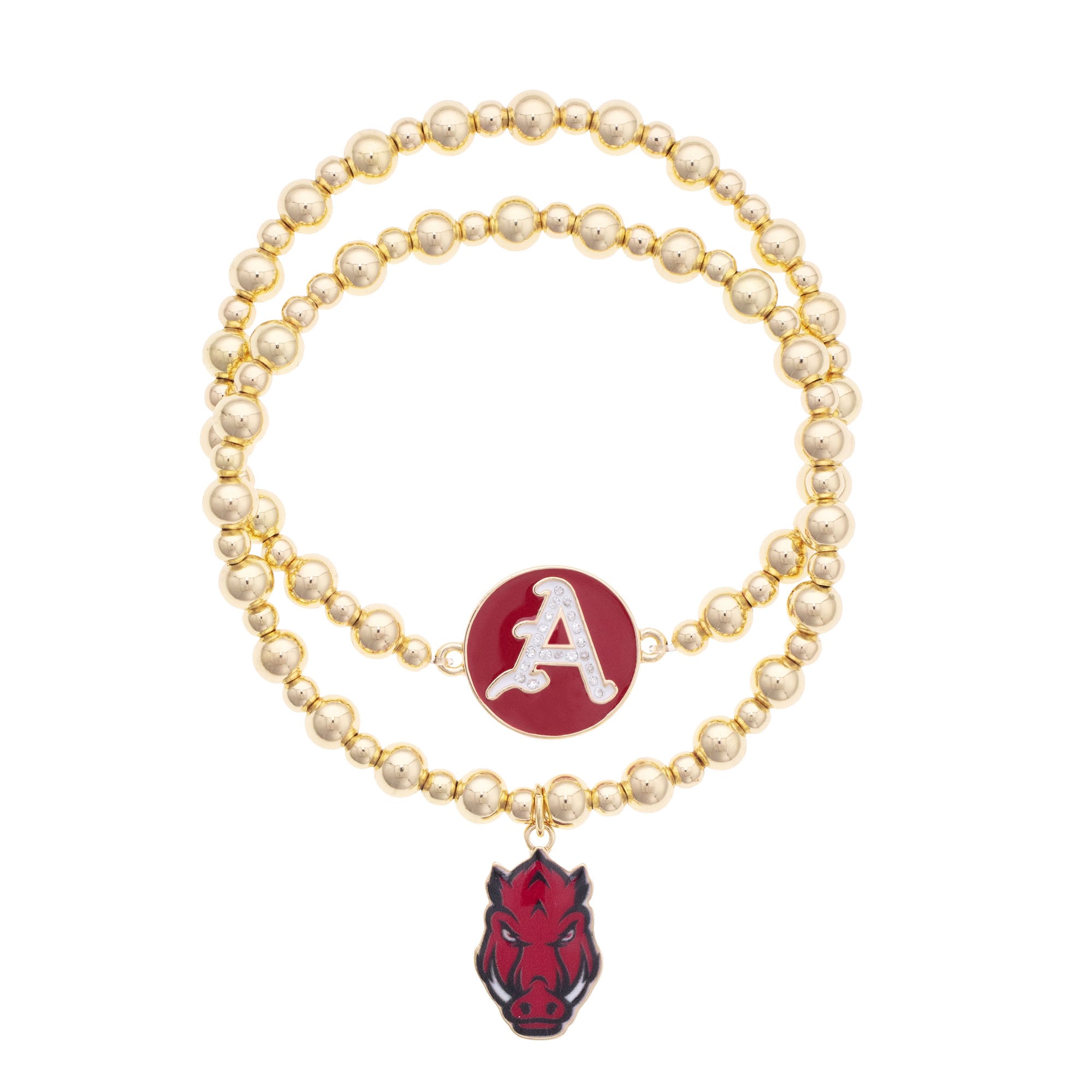 CANVAS Style Arkansas Razorbacks Stretch Ball Bead Bracelet Set of Two