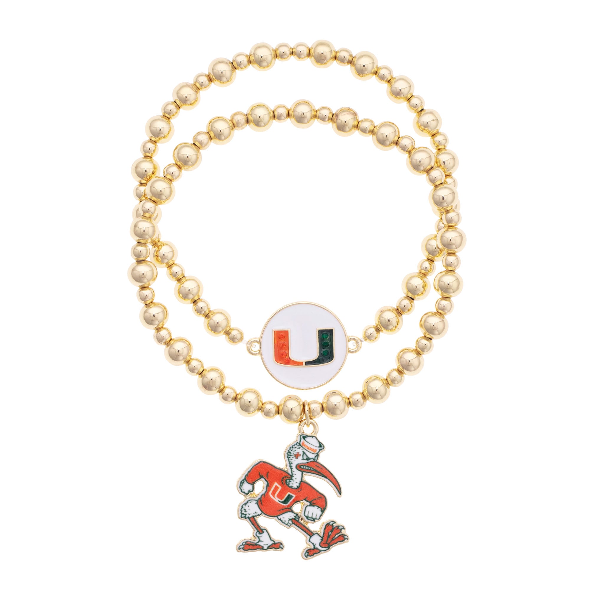 CANVAS Style Miami Hurricanes Stretch Ball Bead Bracelet Set of Two