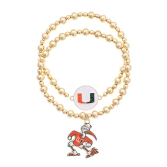 CANVAS Style Miami Hurricanes Stretch Ball Bead Bracelet Set of Two