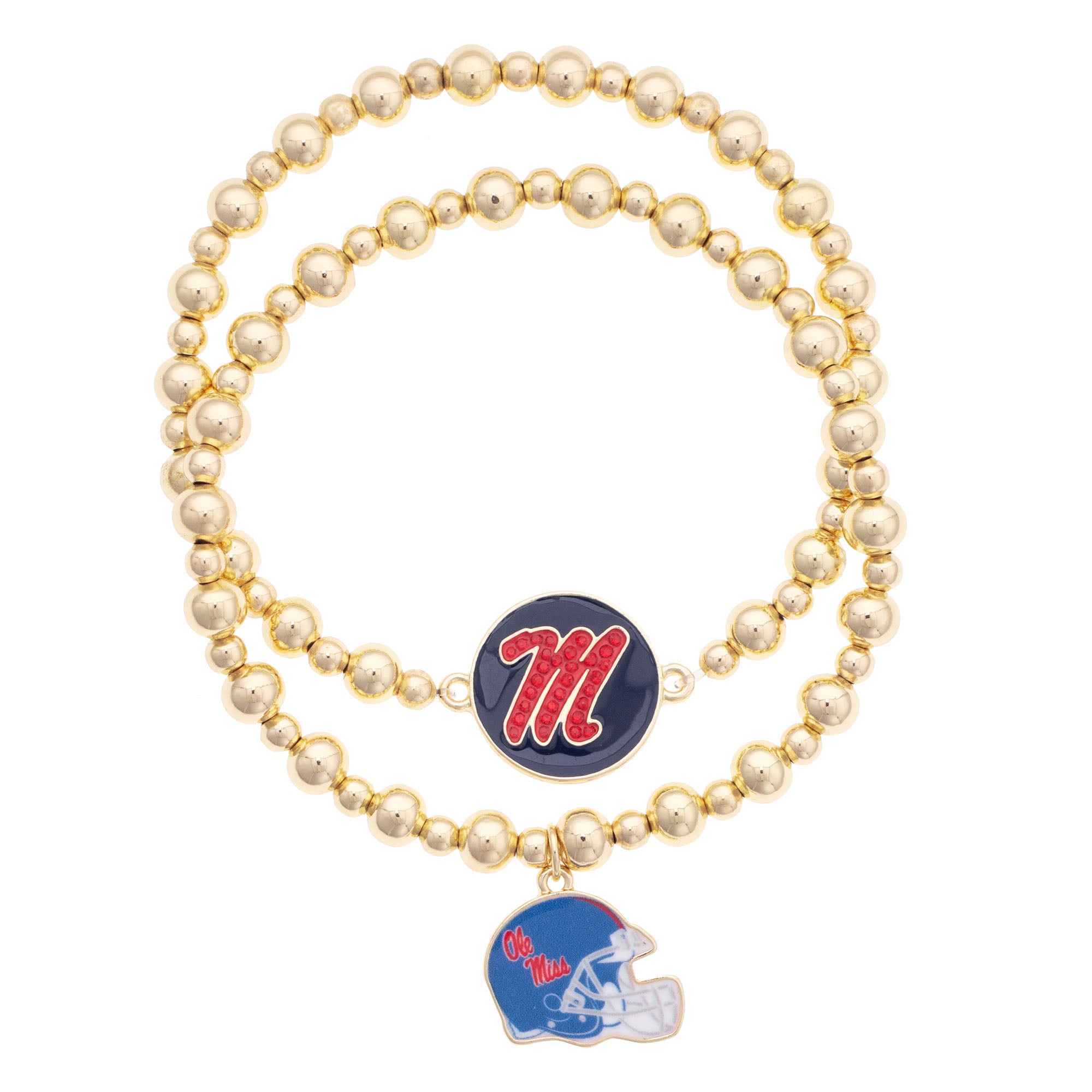 Women's CANVAS Style Ole Miss Rebels Stretch Ball Bead Bracelet Set of Two