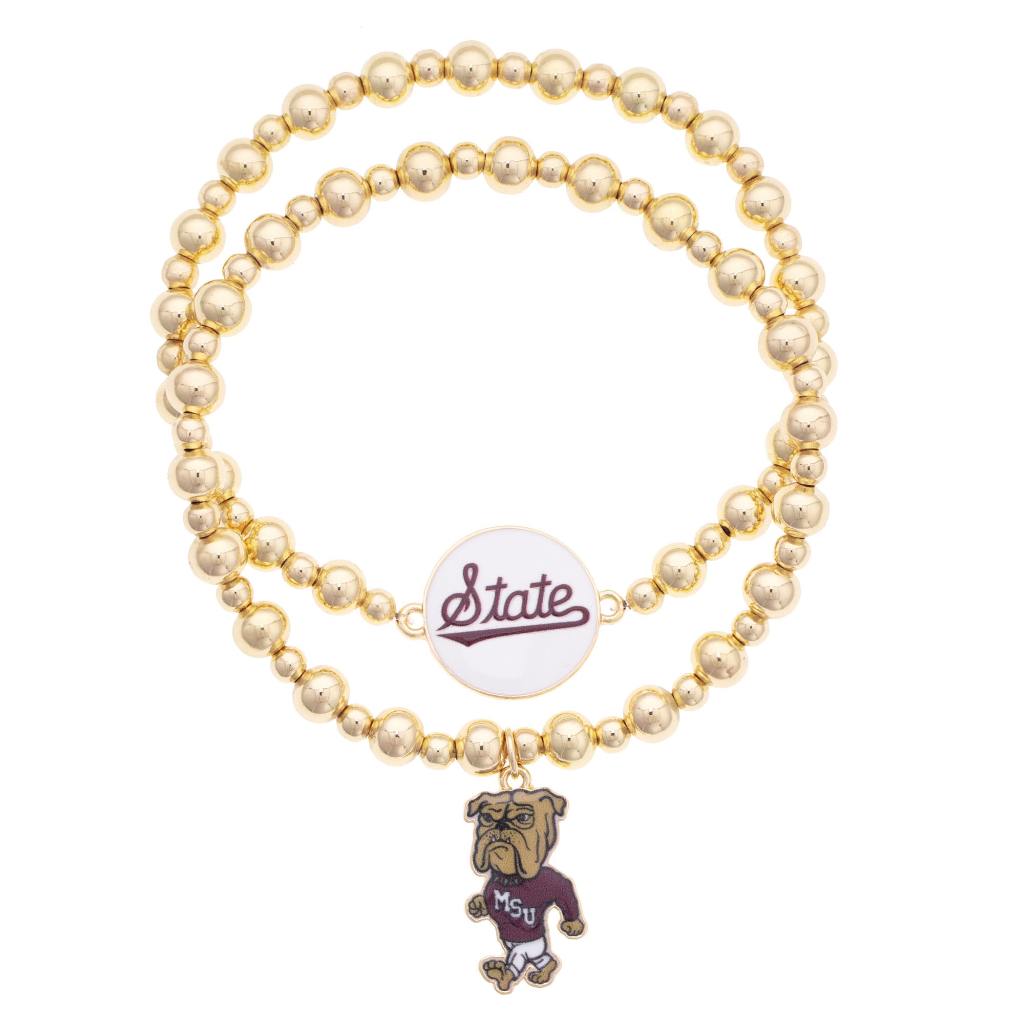 CANVAS Style Mississippi State Bulldogs Stretch Ball Bead Bracelet Set of Two