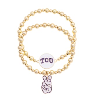 CANVAS Style TCU Horned Frogs Stretch Ball Bead Bracelet Set of Two