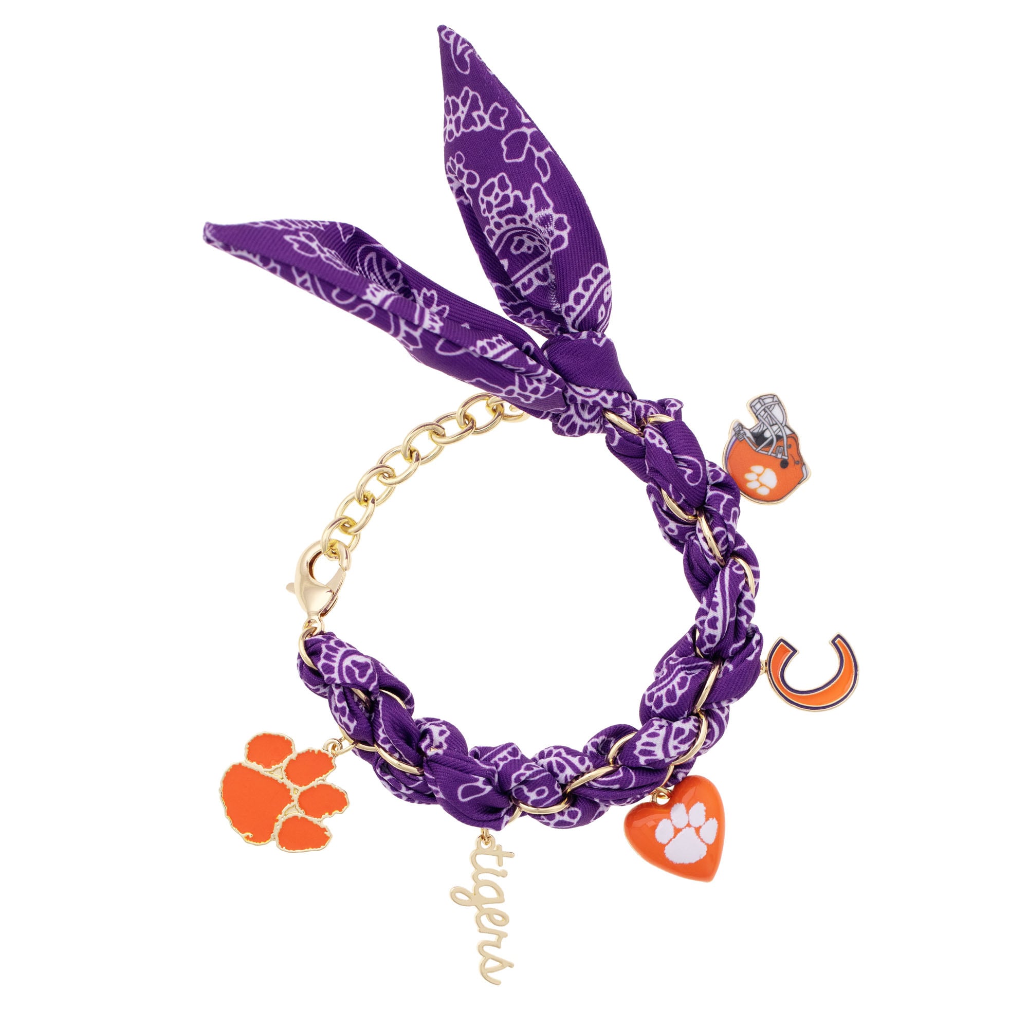 Women's CANVAS Style Clemson Tigers Bandana Charm Bracelet