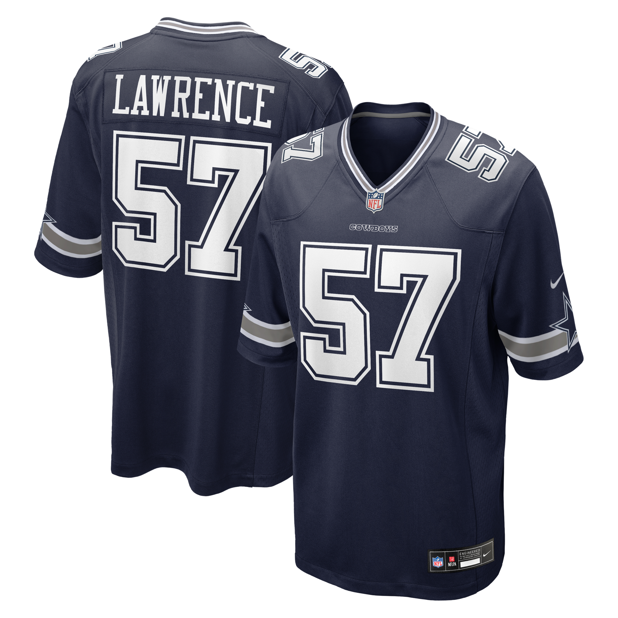 Camiseta de juego del equipo Nike para hombre de Malachi Lawrence, color azul marino, de los Dallas Cowboys, selección número 20 de la primera ronda del Draft de la NFL de 2026.