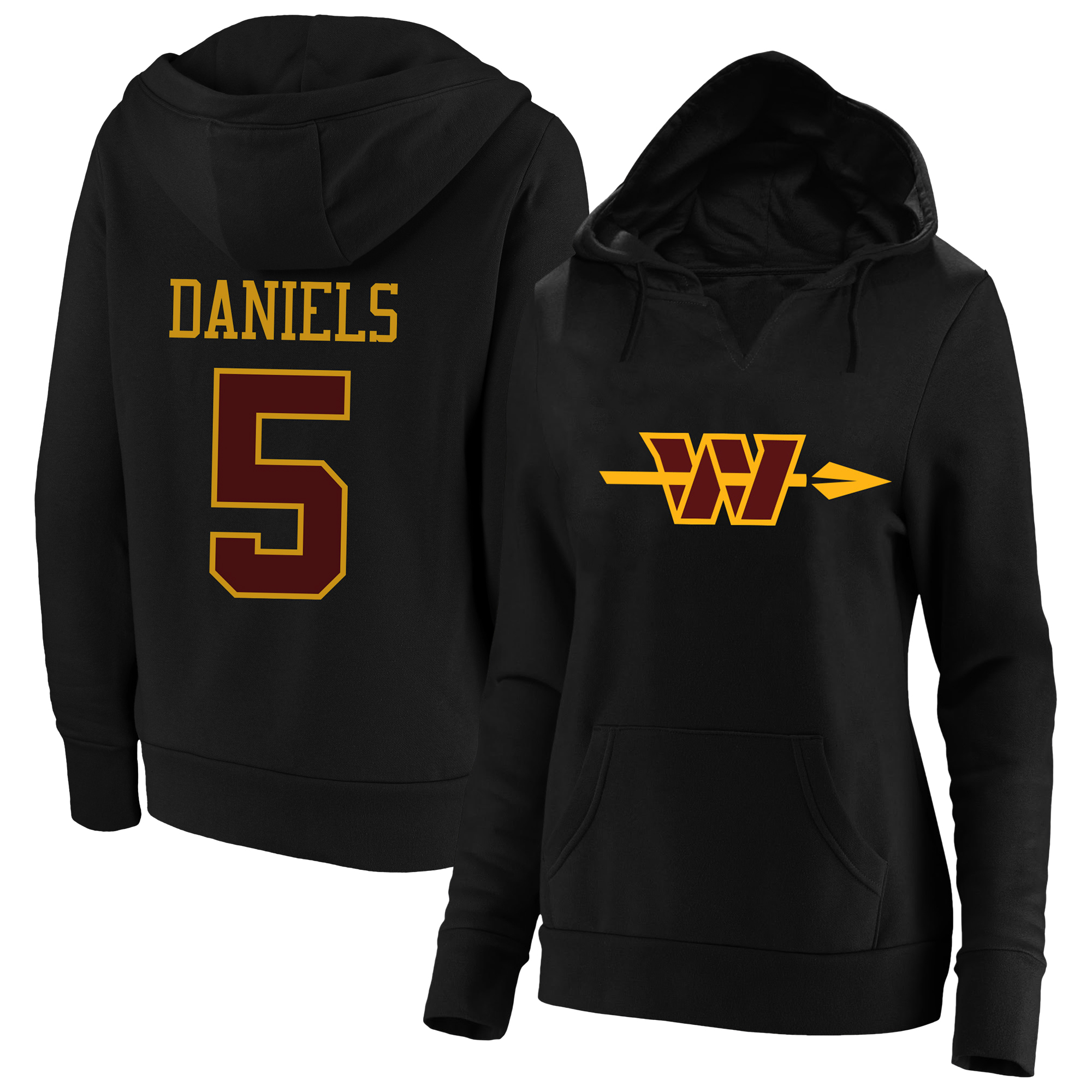 Women's Fanatics Jayden Daniels Black Washington Commanders Plus Size Player Name & Number Notch Neck Hoodie