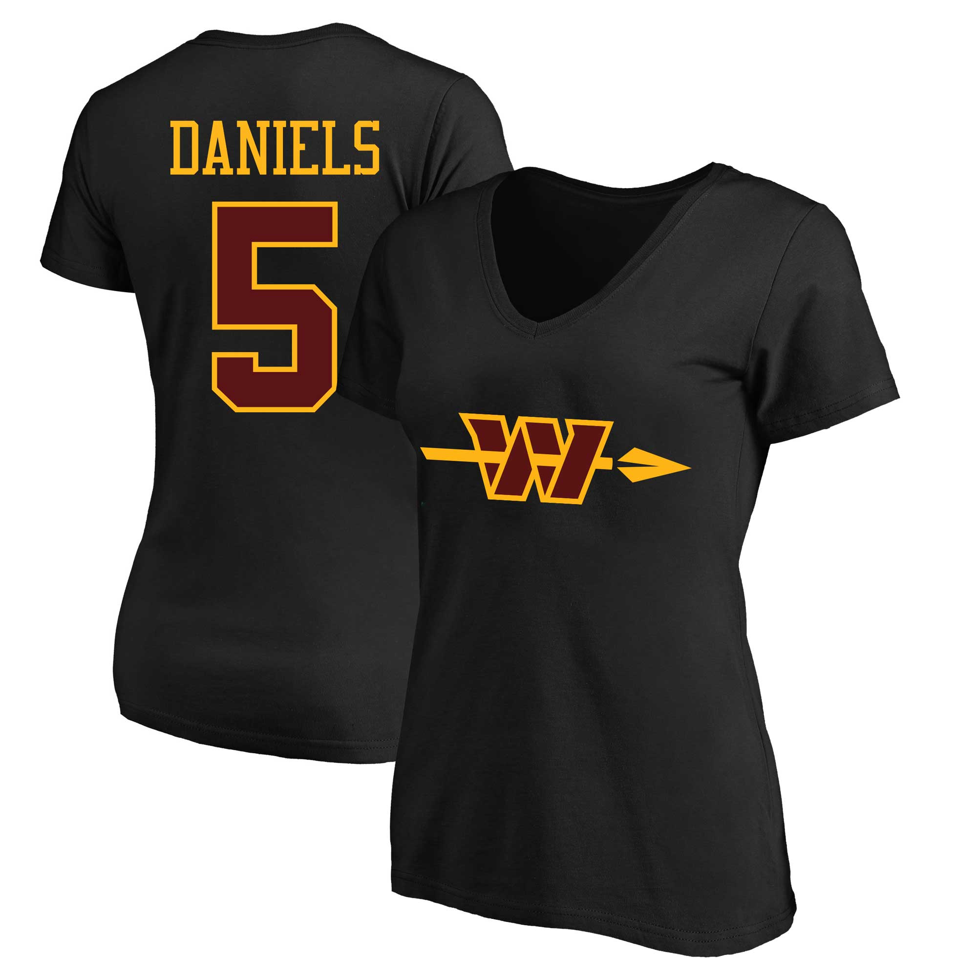 Women’s Fanatics Jayden Daniels Black Washington Commanders Plus Size Name & Number V-Neck T-Shirt