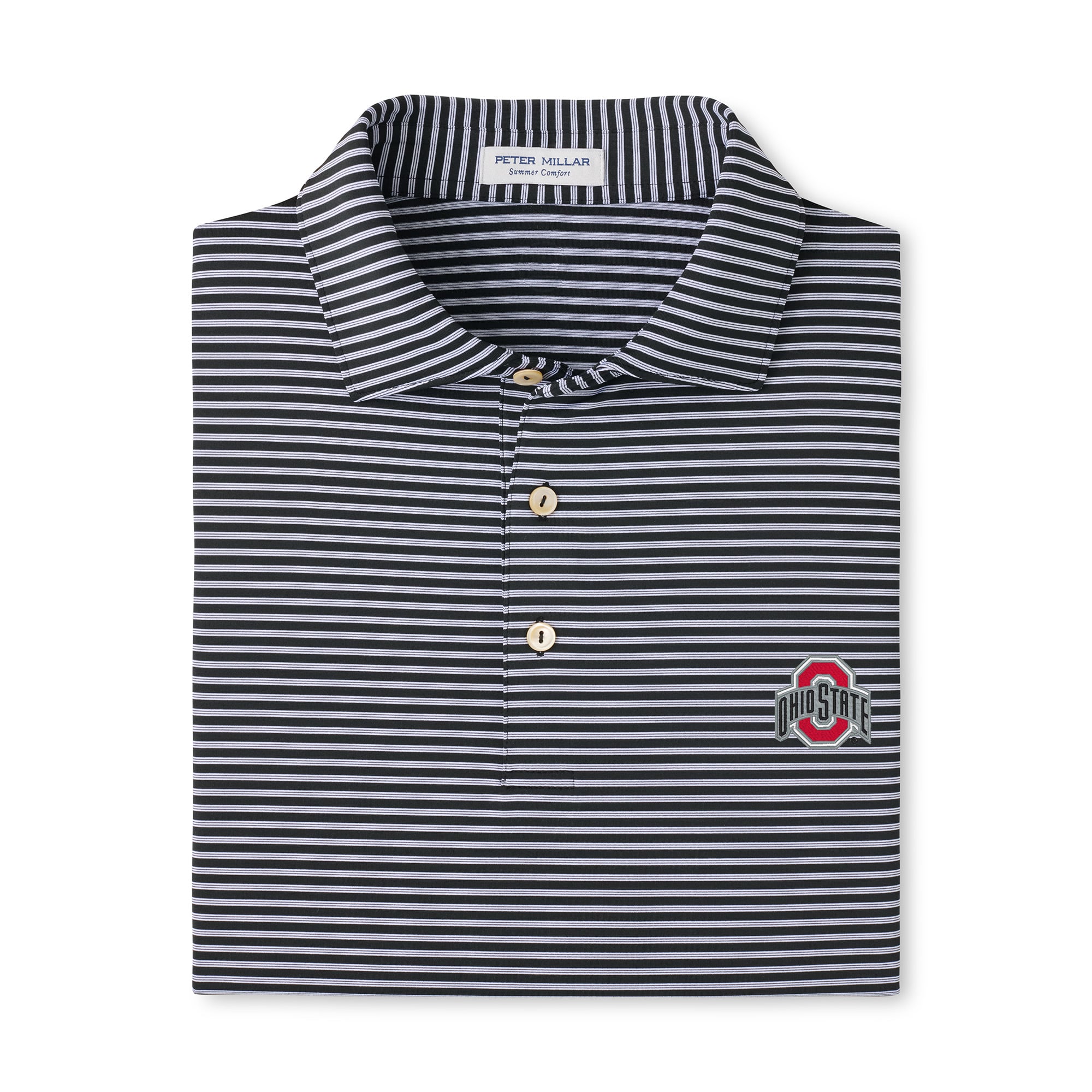 Men's Peter Millar Black Ohio State Buckeyes Tiebreaker Performance Jersey Stripe Polo