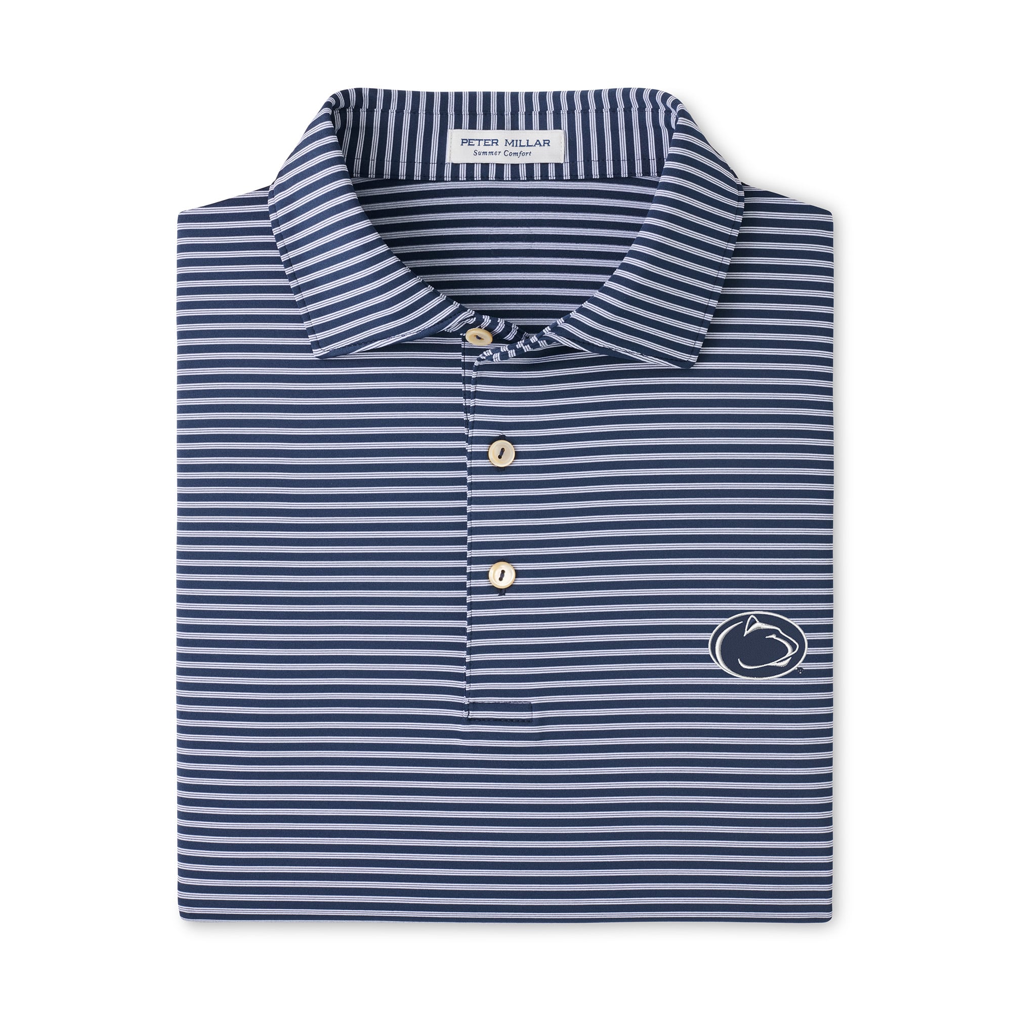 Men's Peter Millar Navy Penn State Nittany Lions Tiebreaker Performance Jersey Stripe Polo