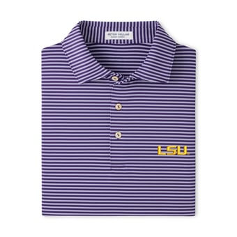 Men's Peter Millar Purple LSU Tigers Tiebreaker Performance Jersey Stripe Polo