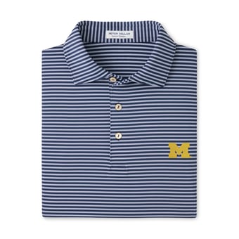 Men's Peter Millar Navy Michigan Wolverines Tiebreaker Performance Jersey Stripe Polo