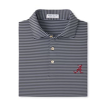 Men's Peter Millar Black Alabama Crimson Tide Tiebreaker Performance Jersey Stripe Polo