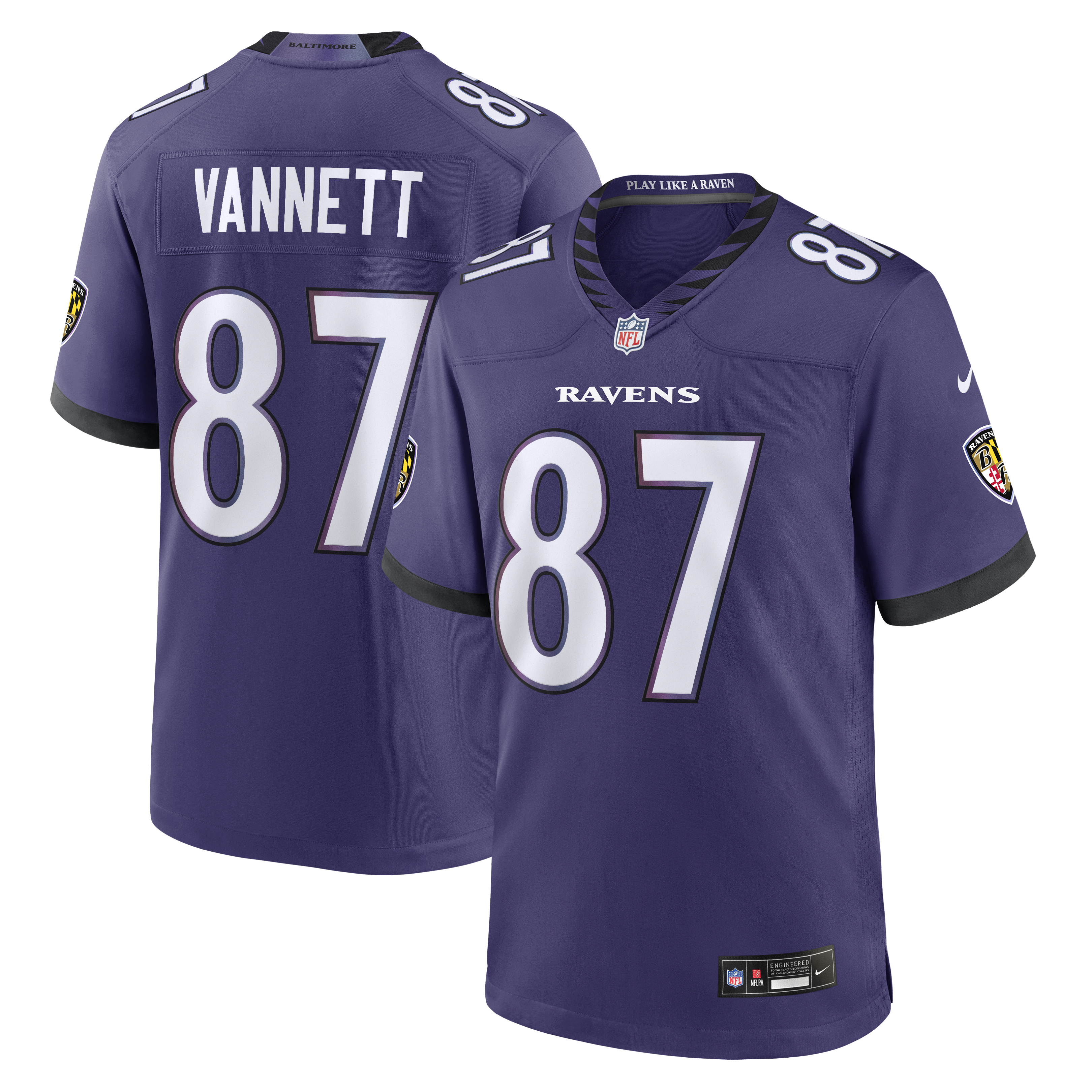 Men's Nike Nick Vannett Purple Baltimore Ravens Game Player Jersey