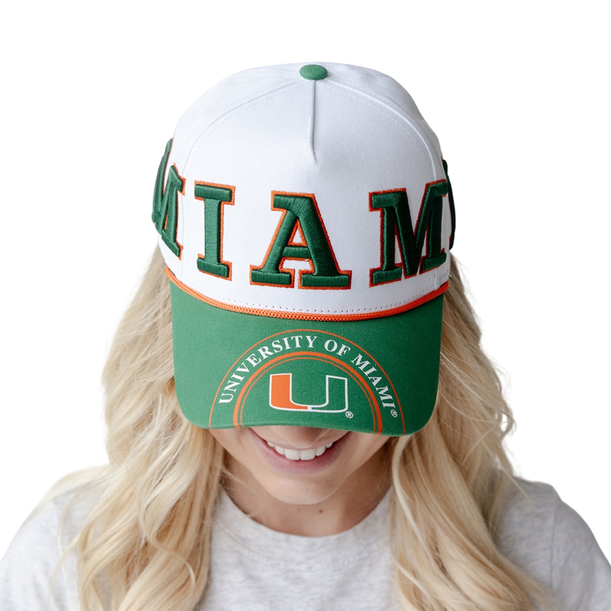Women's Gameday Social White/Green Miami Hurricanes Five-Panel Rope Away Adjustable Hat