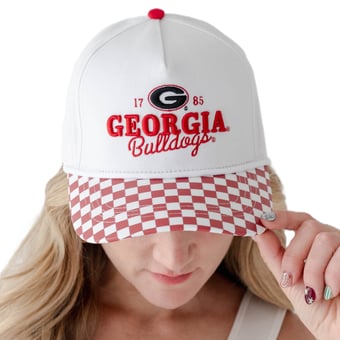 Women's Gameday Social White Georgia Bulldogs Albon Check 5-Panel Rope Adjustable Hat