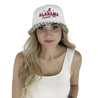 Women's Gameday Social White Alabama Crimson Tide Albon Check 5-Panel Rope Adjustable Hat