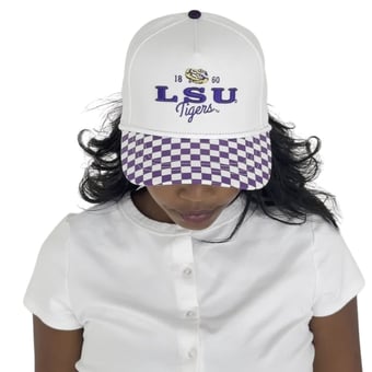 Women's Gameday Social White LSU Tigers Albon Check 5-Panel Rope Adjustable Hat