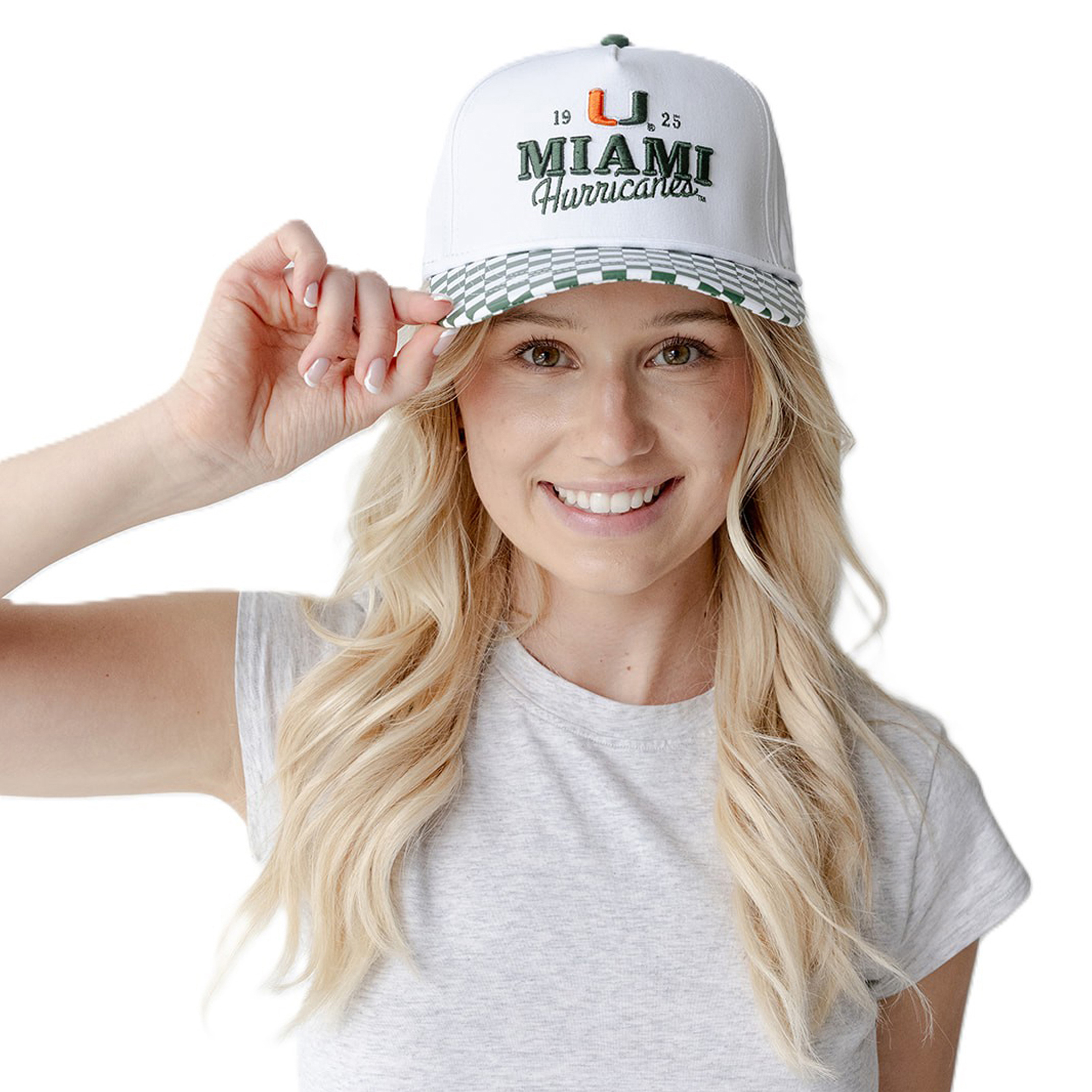 Women's Gameday Social White Miami Hurricanes Albon Check 5-Panel Rope Adjustable Hat