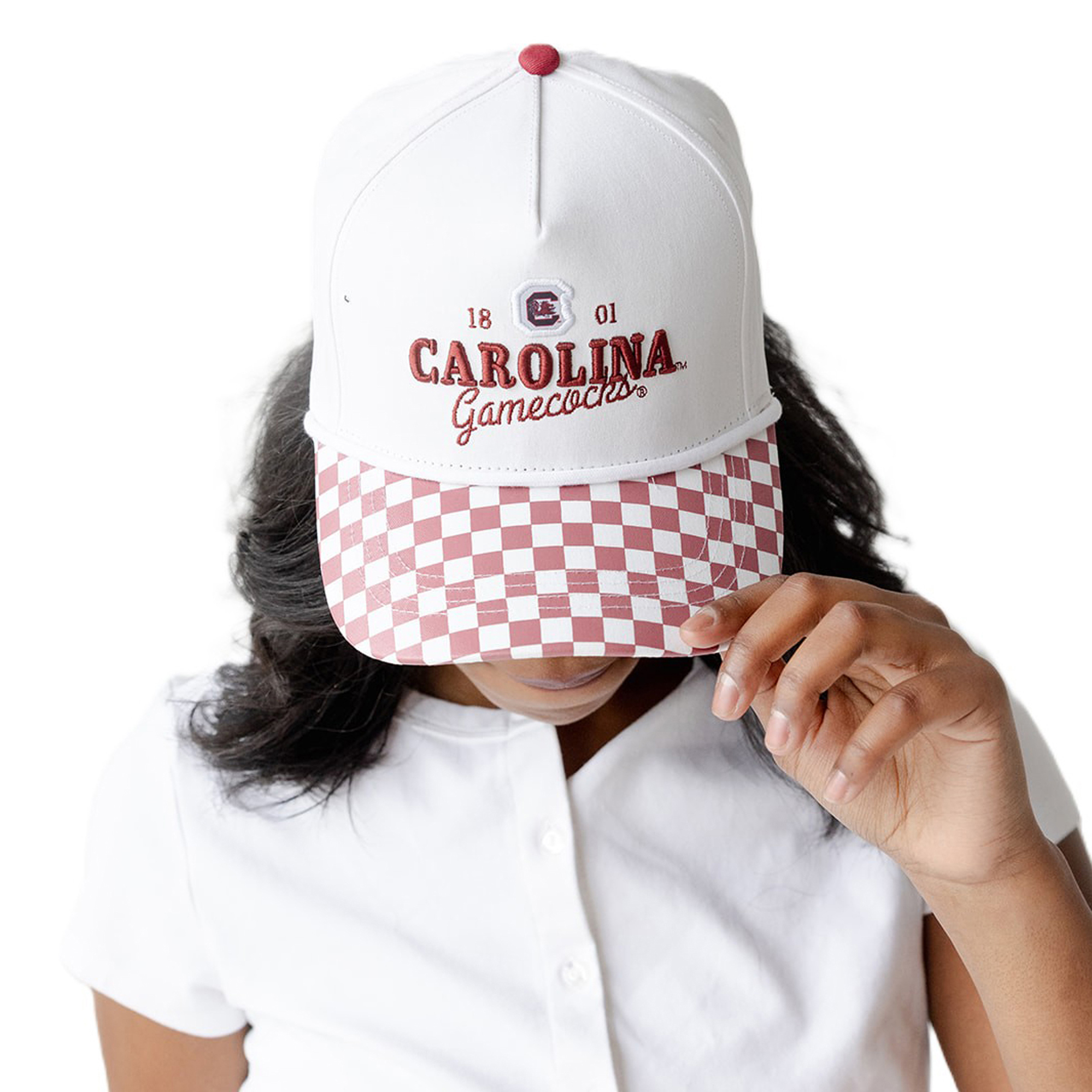 Women's Gameday Social White South Carolina Gamecocks Albon Check 5-Panel Rope Adjustable Hat