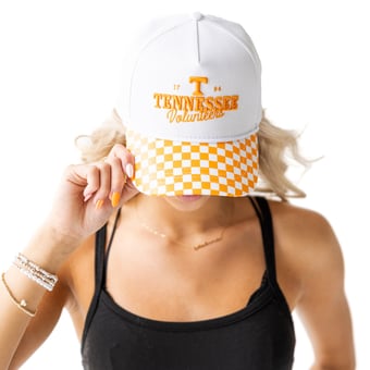 Women's Gameday Social White Tennessee Volunteers Albon Check 5-Panel Rope Adjustable Hat