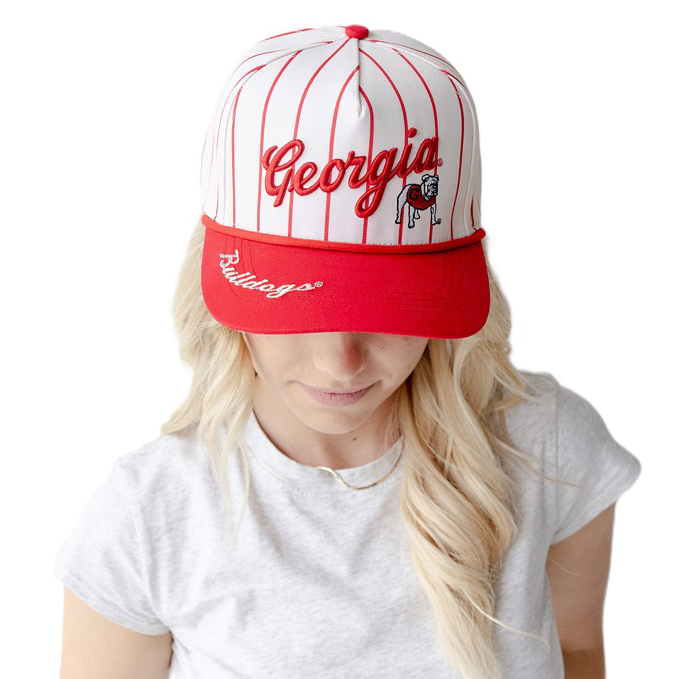 Women's Gameday Social White Georgia Bulldogs Pinstripe Script Five-Panel Rope Adjustable Hat
