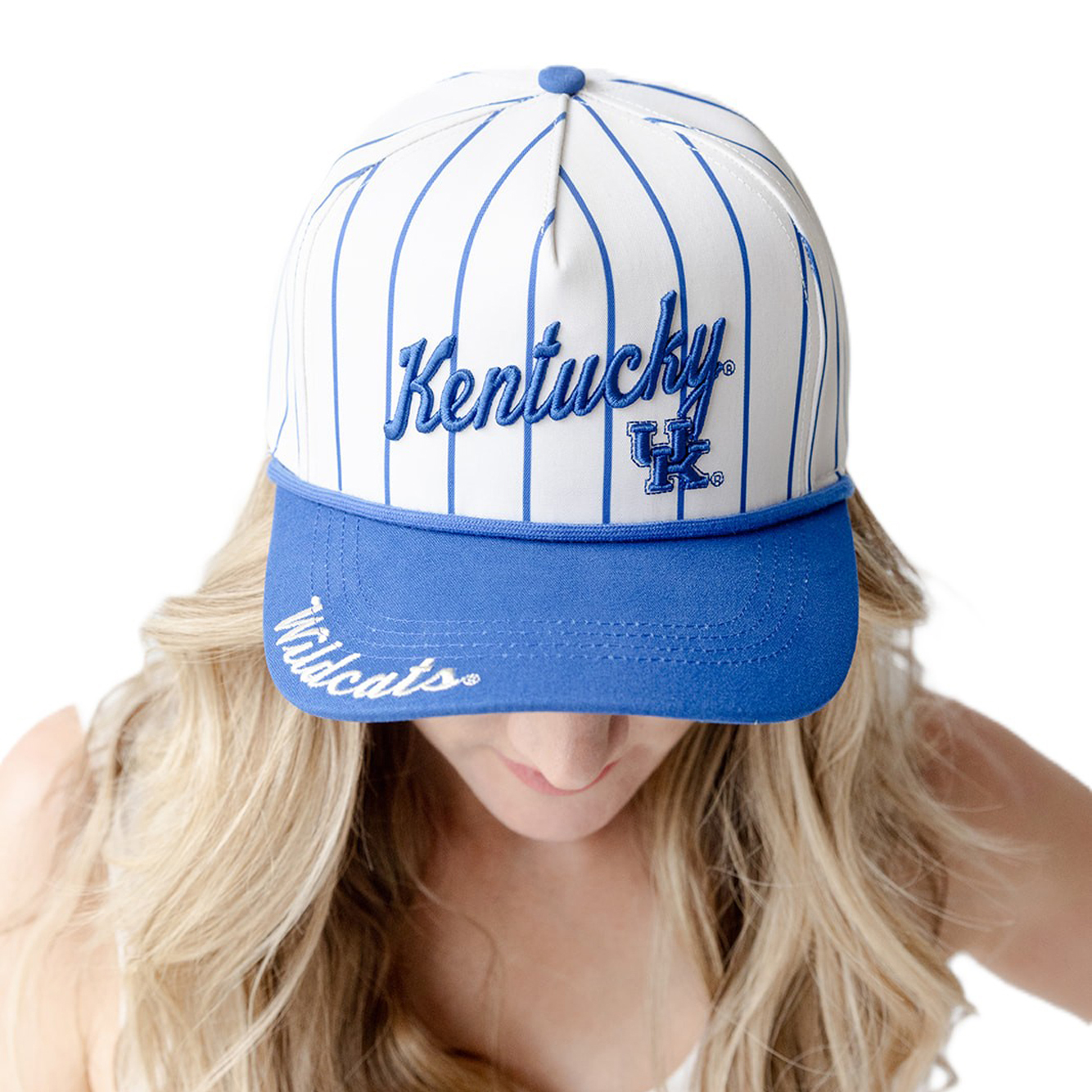 Women's Gameday Social White Kentucky Wildcats Pinstripe Script Five-Panel Rope Adjustable Hat