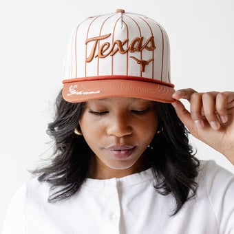 Women's Gameday Social White Texas Longhorns Pinstripe Script Five-Panel Rope Adjustable Hat