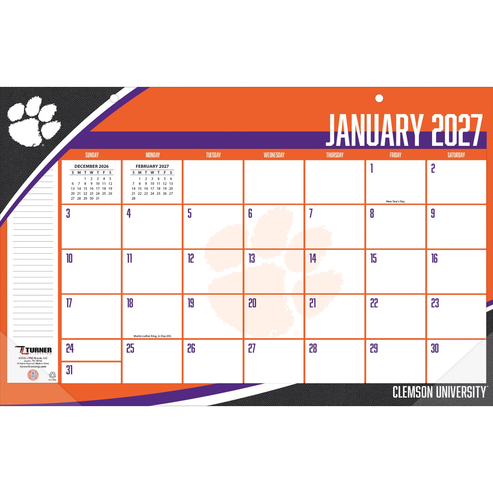 Clemson Tigers 17" x 11" Desk Pad Calendar