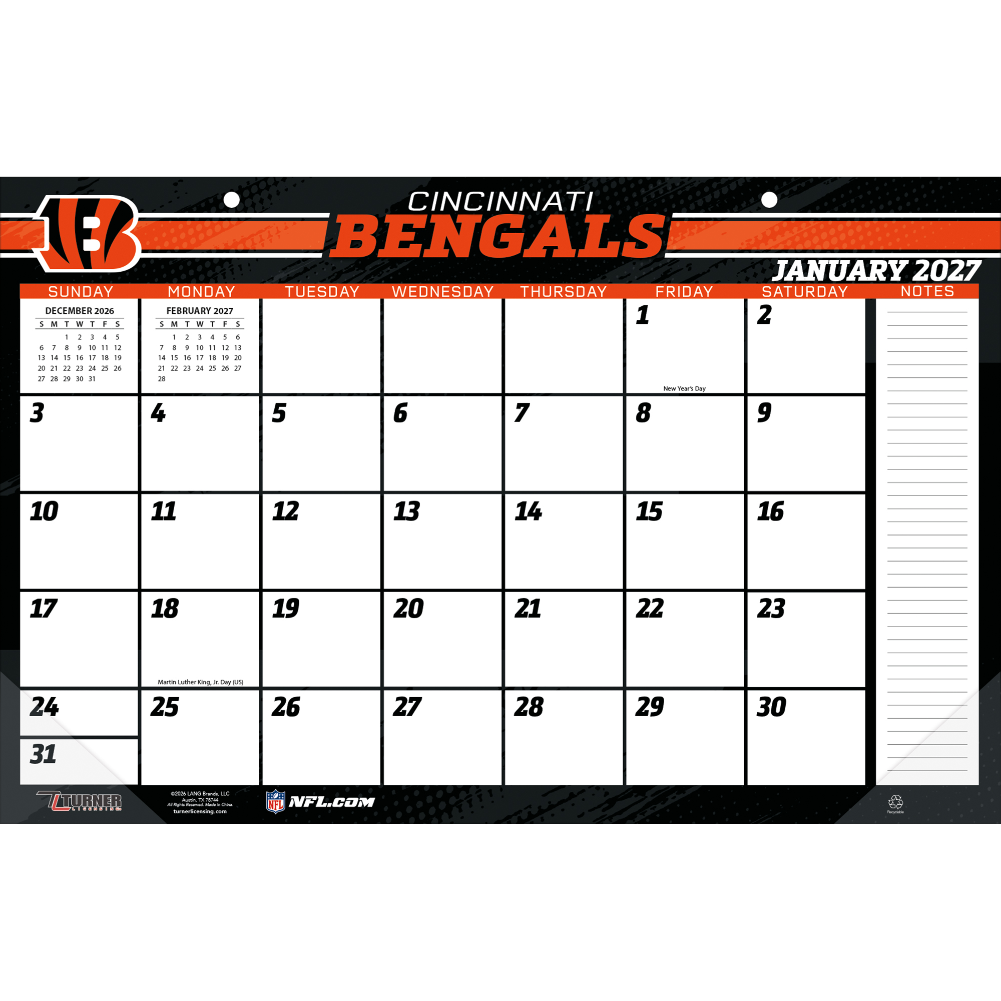 Cincinnati Bengals 17" x 11" Desk Pad Calendar