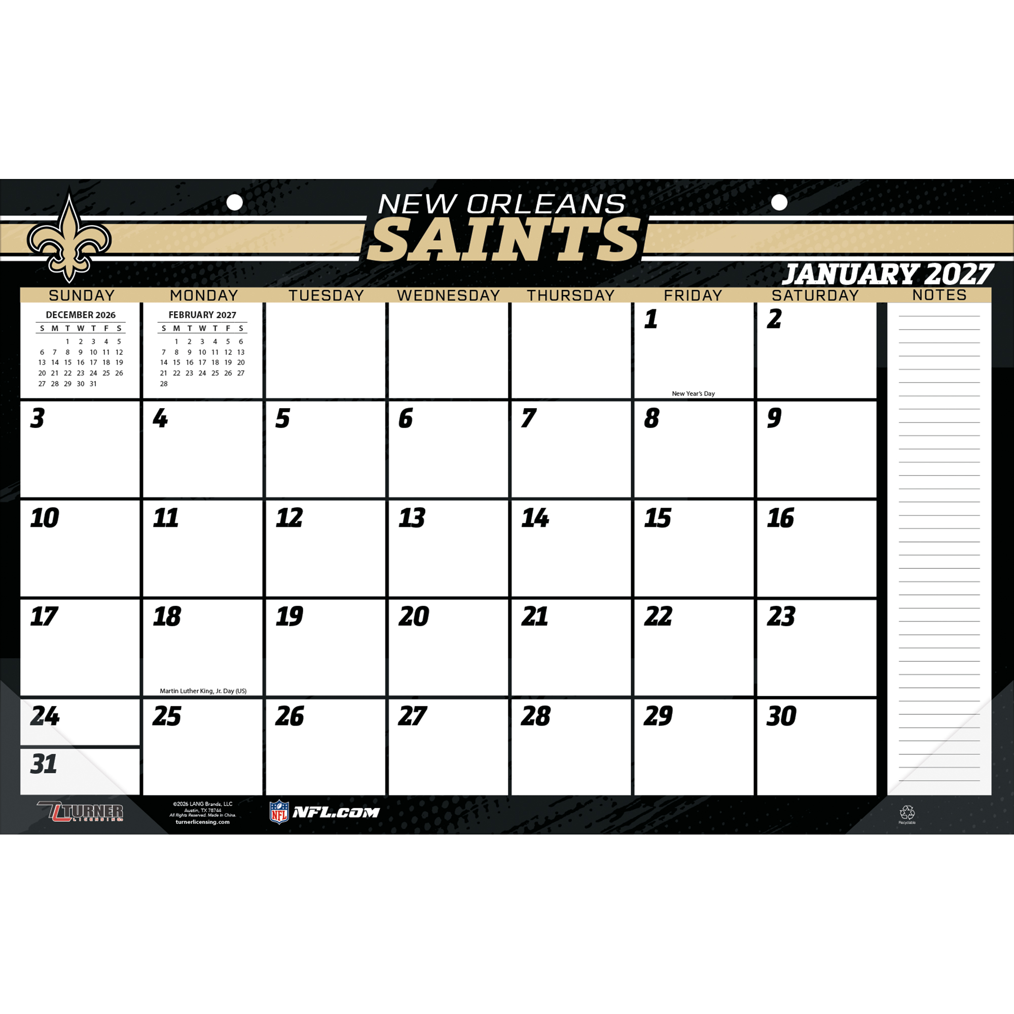 New Orleans Saints 17" x 11" Desk Pad Calendar