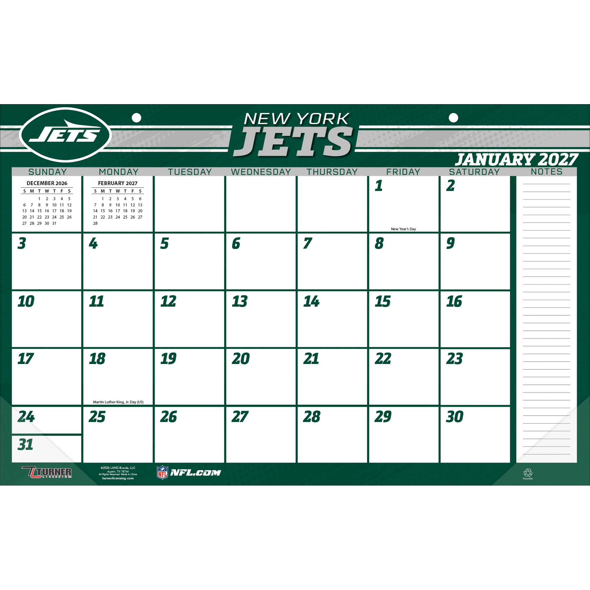 New York Jets 17" x 11" Desk Pad Calendar