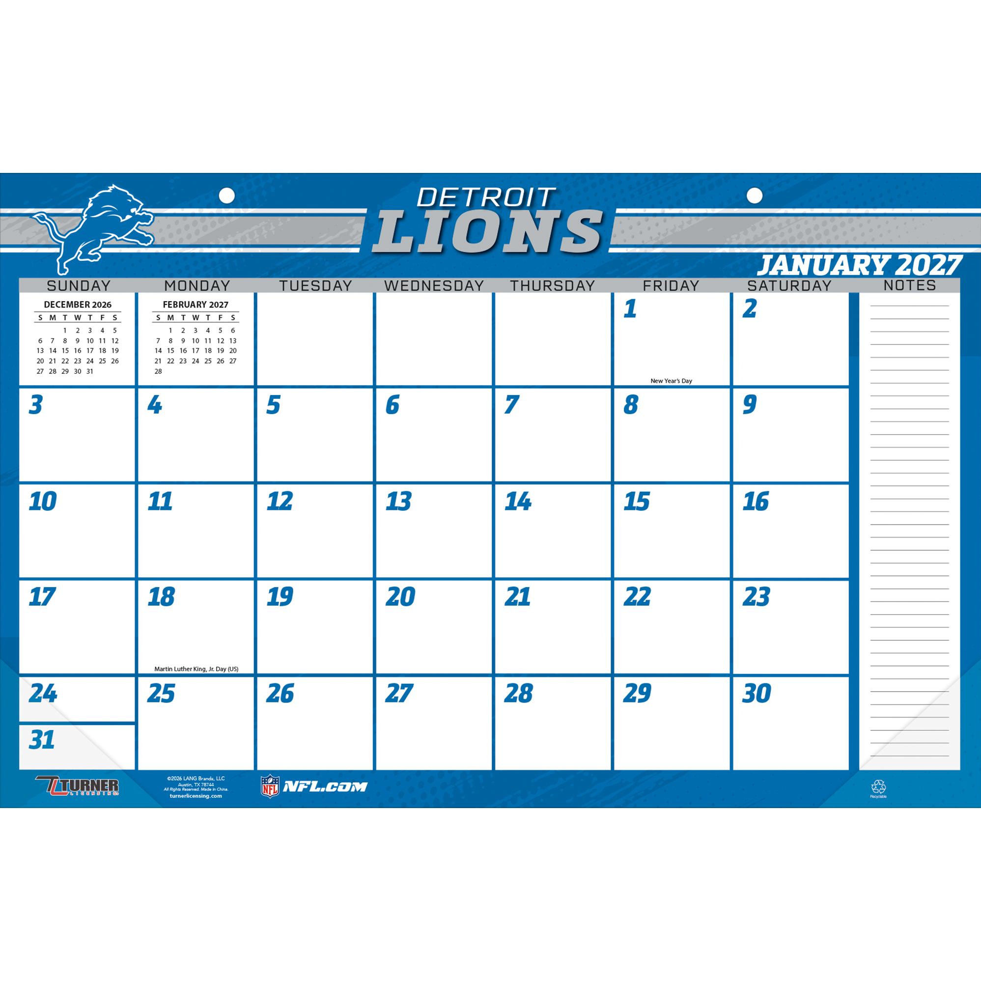 Detroit Lions 17" x 11" Desk Pad Calendar