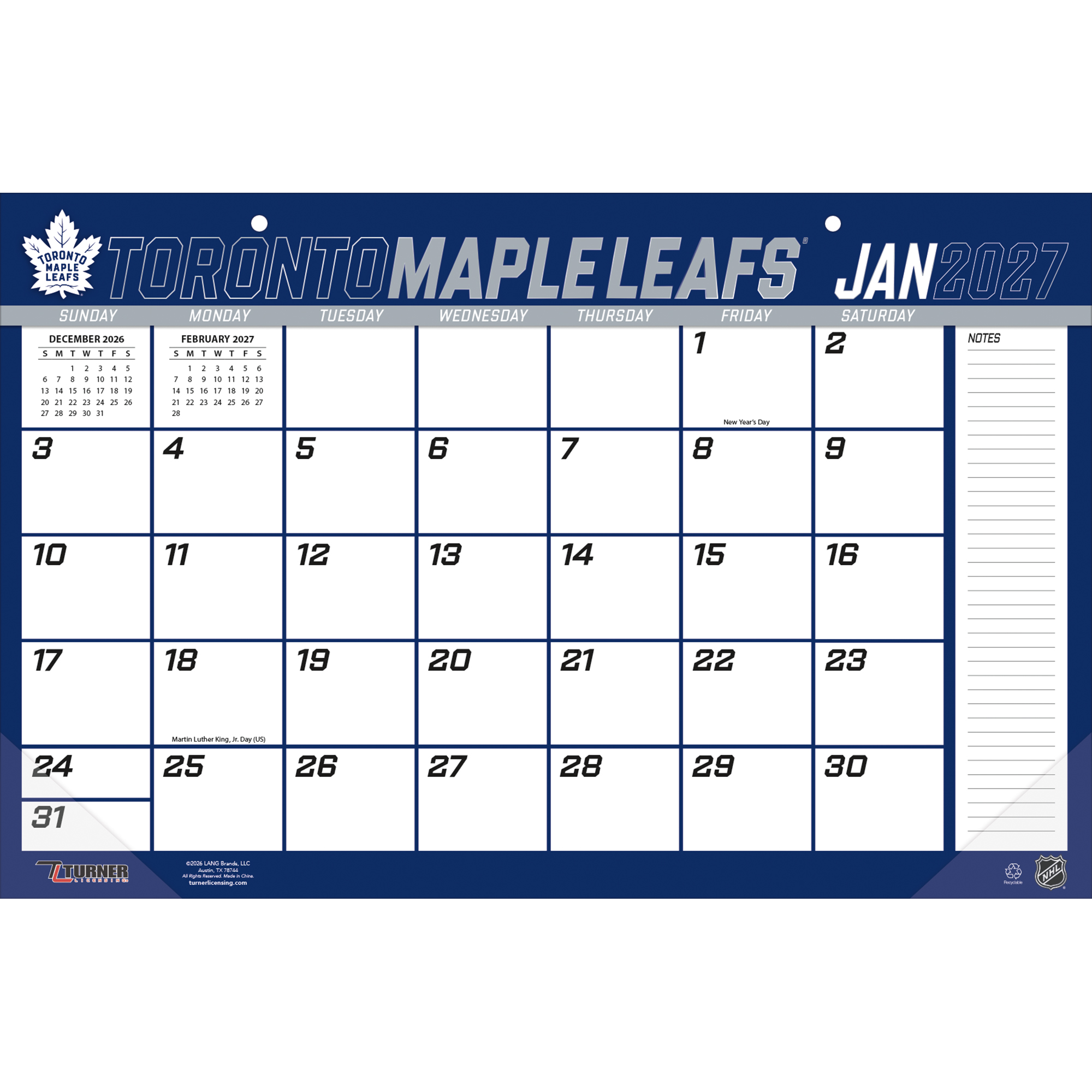 Toronto Maple Leafs 17" x 11" Desk Pad Calendar