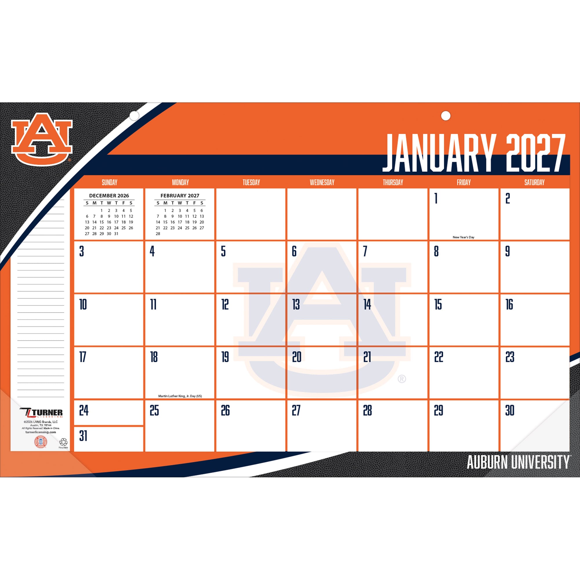 Auburn Tigers 17" x 11" Desk Pad Calendar