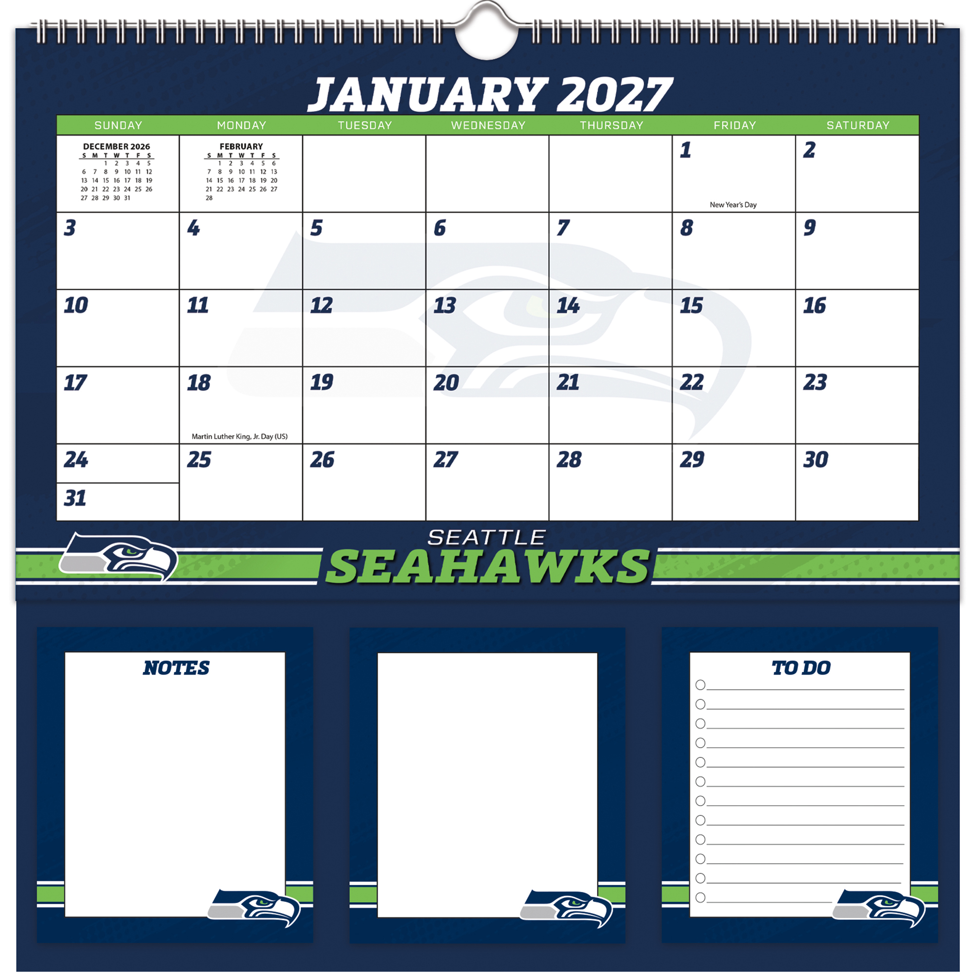 Seattle Seahawks 2027 12" x 12" Memomate Spiral Calendar
