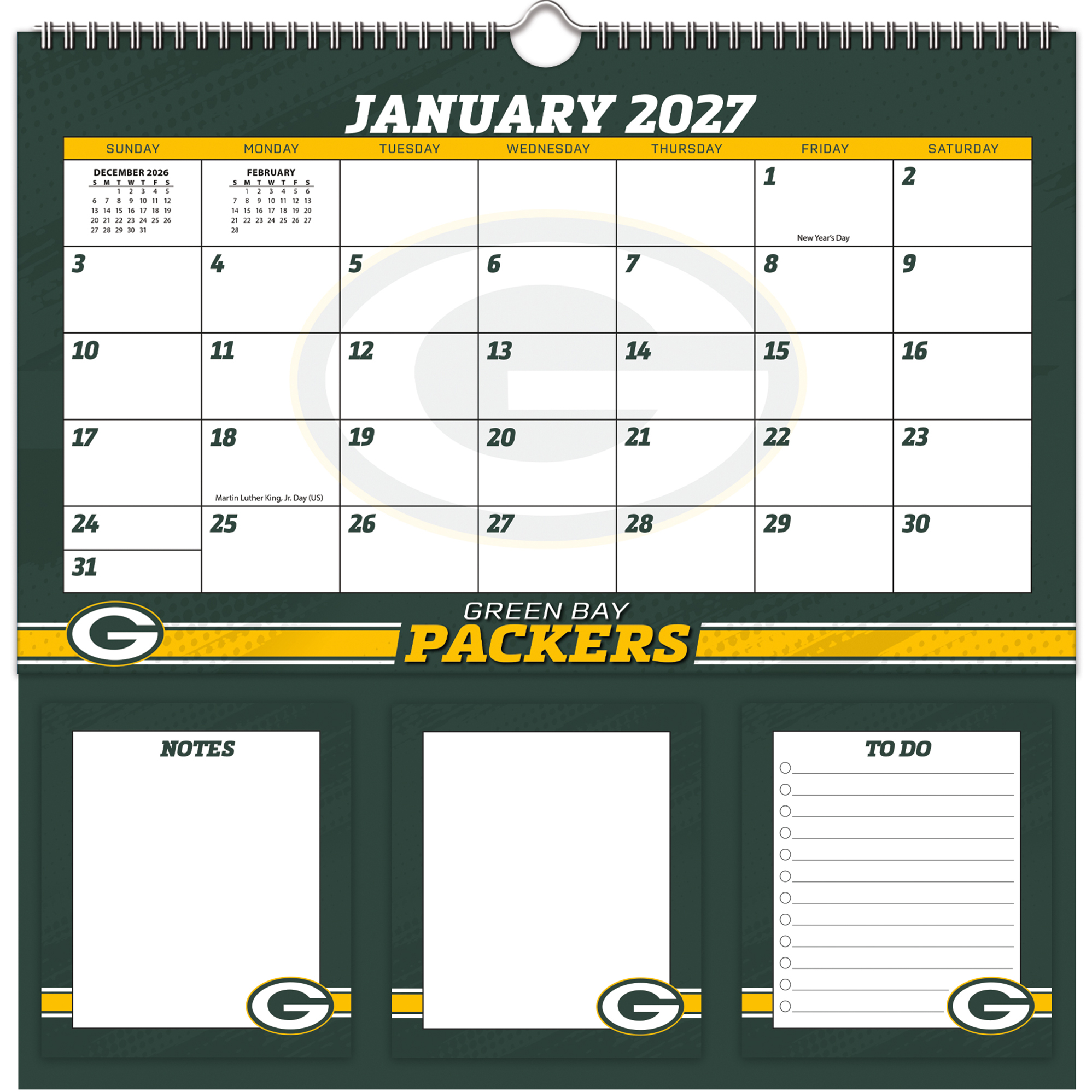 Green Bay Packers 2027 12" x 12" Memomate Spiral Calendar