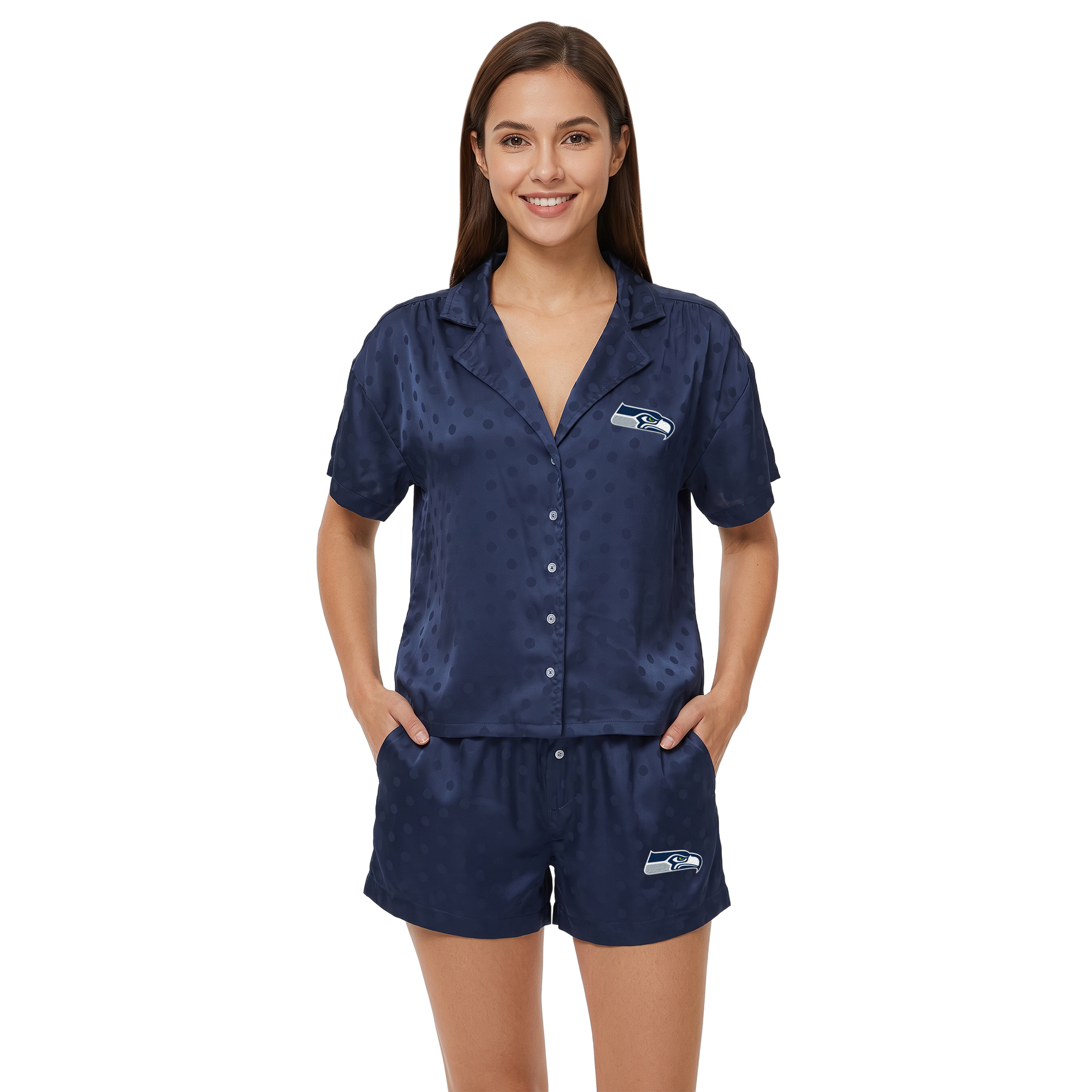 Women's Concepts Sport College Navy Seattle Seahawks Wink Dot Satin Jacquard Sleep Set